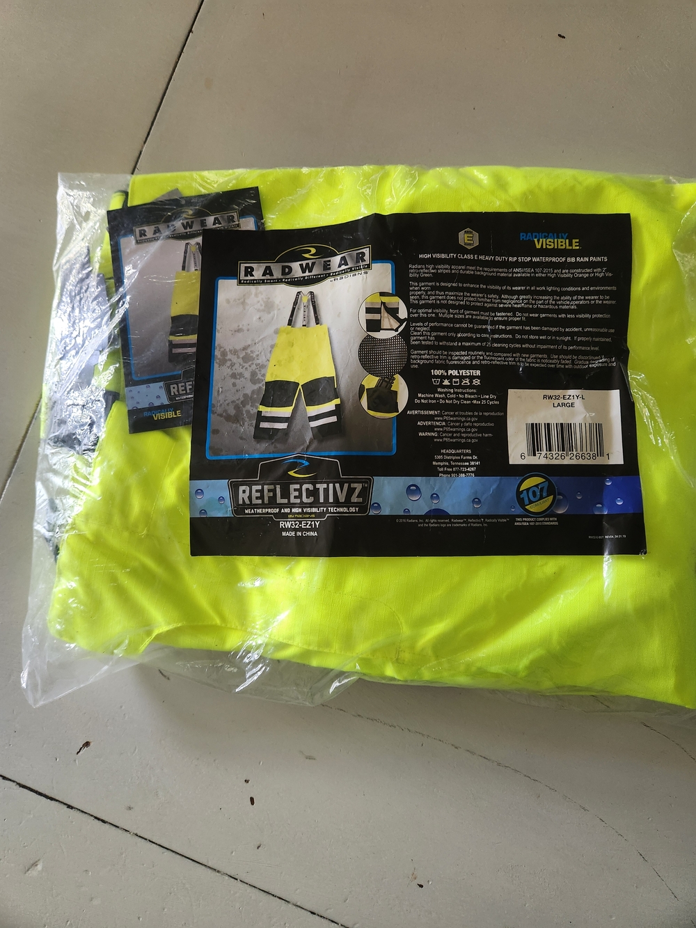 Radwear Reflectivz High-Visibility Safety Rain Pants - Neon Yellow